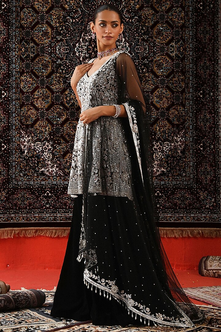Black Velvet Bridal Sharara Set by SABE at Pernia's Pop Up Shop