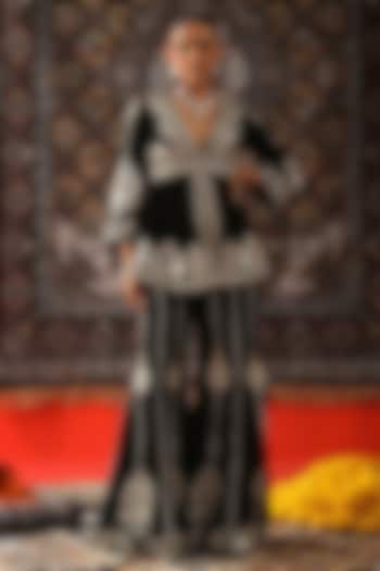 Black Velvet Gota Patti Embroidered Bridal Sharara Set by SABE at Pernia's Pop Up Shop