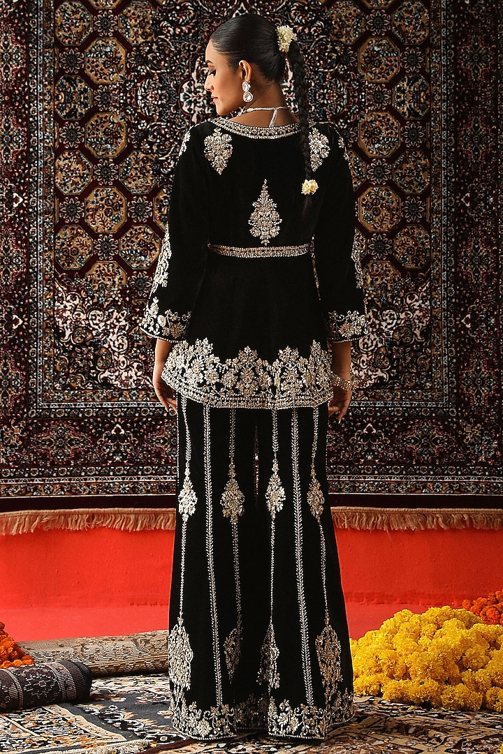 Black Velvet Gota Patti Embroidered Bridal Sharara Set by SABE at Pernia's Pop Up Shop