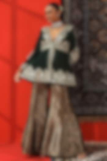 Bottle Green Brocade Wedding Sharara Set by SABE at Pernia's Pop Up Shop