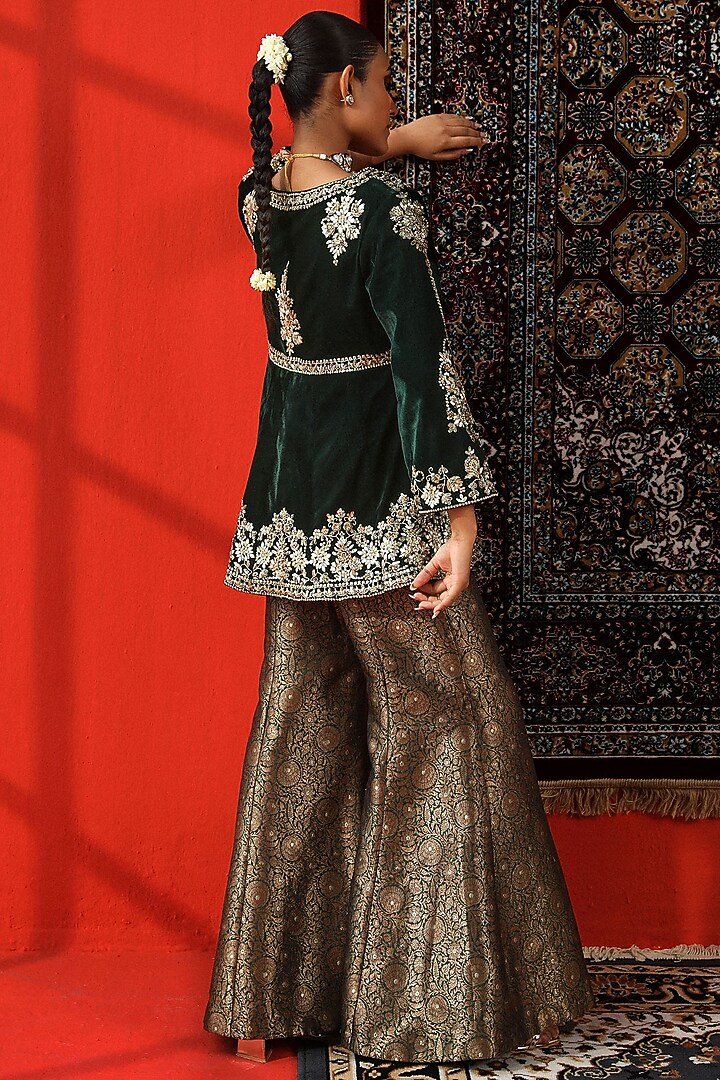 Bottle Green Brocade Wedding Sharara Set by SABE at Pernia's Pop Up Shop