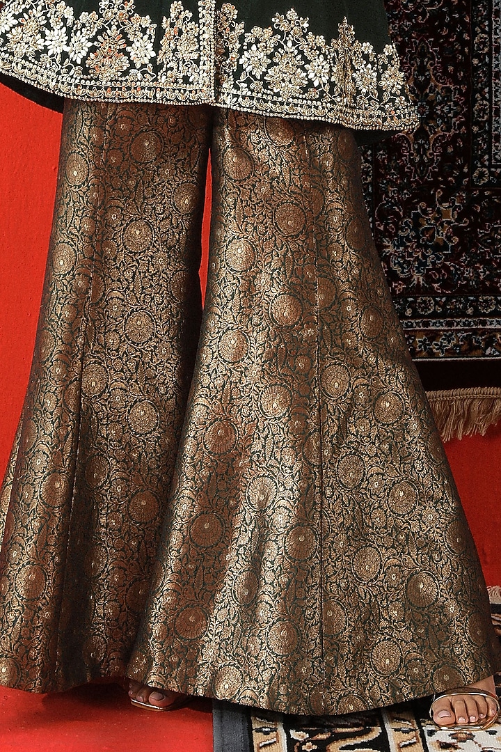 Bottle Green Brocade Wedding Sharara Set by SABE at Pernia's Pop Up Shop