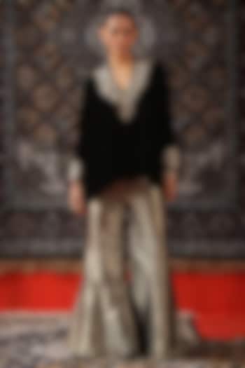 Black Brocade Wedding Sharara Set by SABE at Pernia's Pop Up Shop