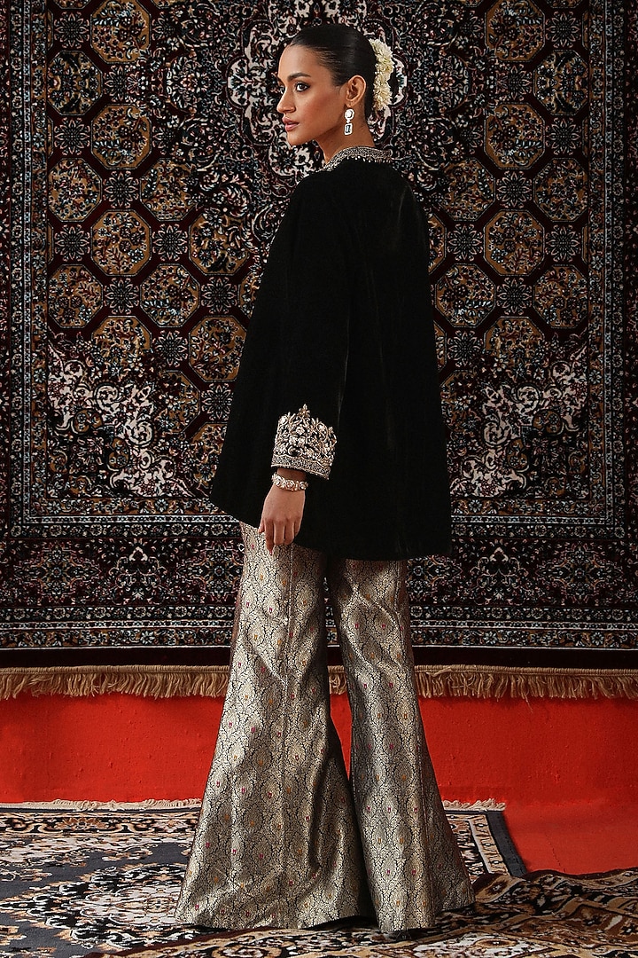 Black Brocade Wedding Sharara Set by SABE at Pernia's Pop Up Shop