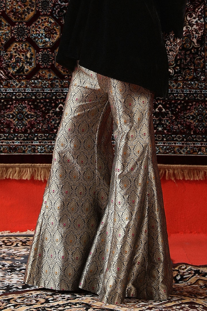 Black Brocade Wedding Sharara Set by SABE at Pernia's Pop Up Shop