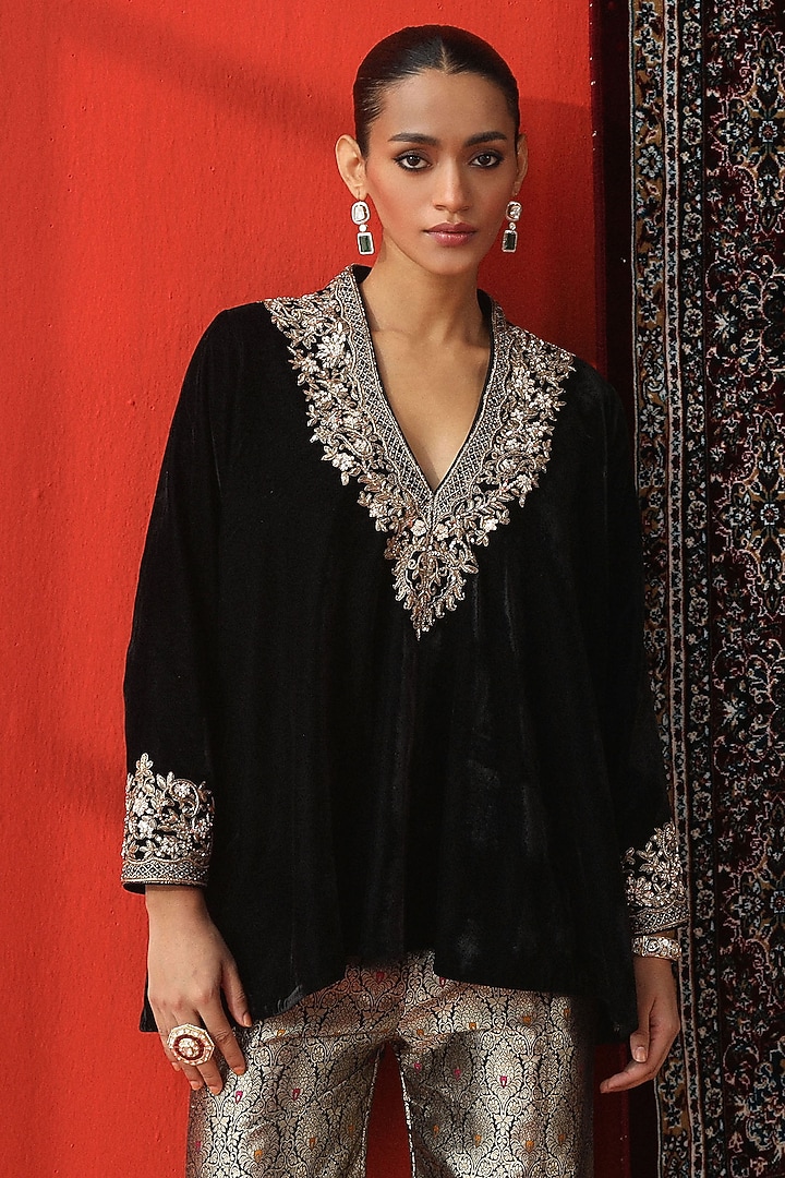 Black Brocade Wedding Sharara Set by SABE at Pernia's Pop Up Shop