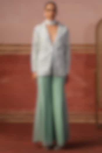 Teal Georgette Flared Pant Set by SABE at Pernia's Pop Up Shop