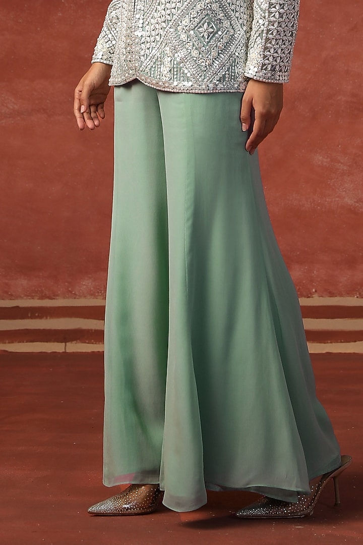 Teal Georgette Flared Pant Set by SABE at Pernia's Pop Up Shop