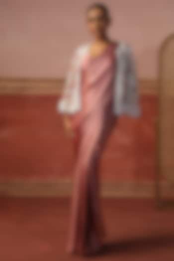 Pink Satin Draped Wedding Saree Set by SABE at Pernia's Pop Up Shop