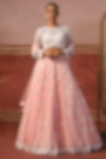 Pink Georgette Sequin Embroidered Wedding Lehenga Set by SABE at Pernia's Pop Up Shop
