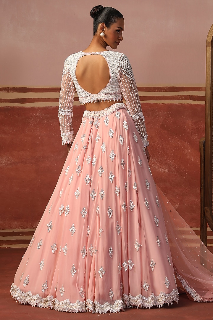 Pink Georgette Sequin Embroidered Wedding Lehenga Set by SABE at Pernia's Pop Up Shop