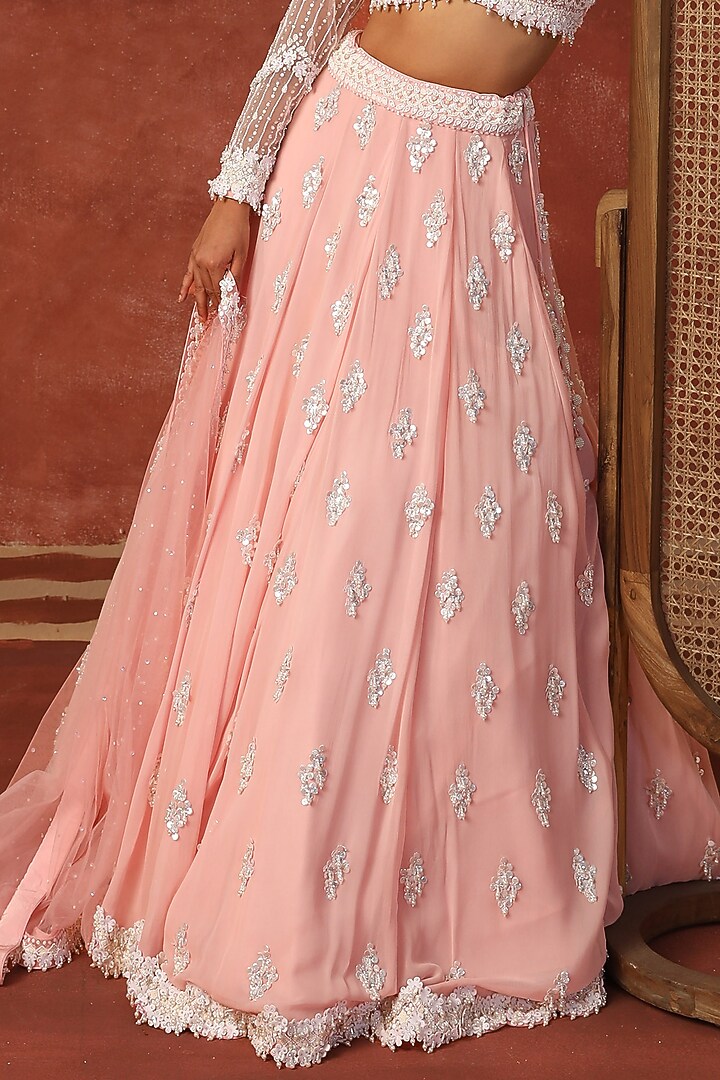 Pink Georgette Sequin Embroidered Wedding Lehenga Set by SABE at Pernia's Pop Up Shop