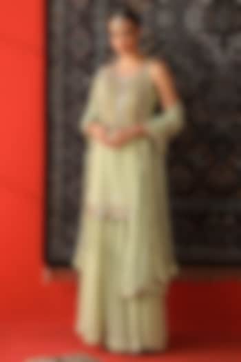 Sage Green Georgette Wedding Sharara Set by SABE at Pernia's Pop Up Shop
