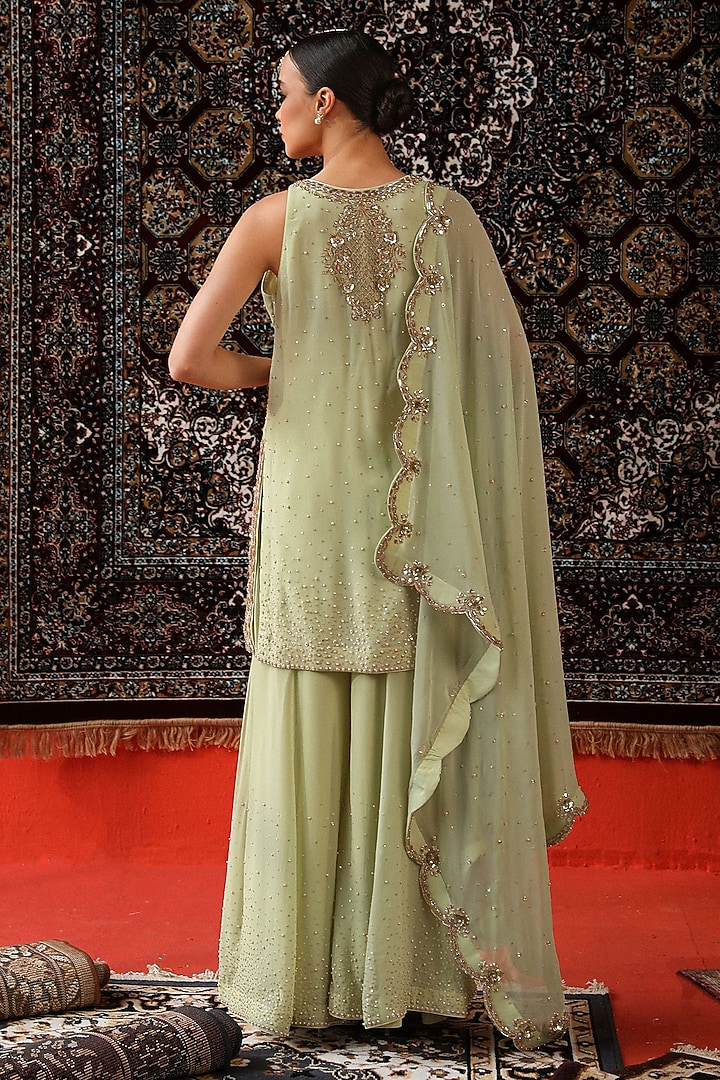 Sage Green Georgette Wedding Sharara Set by SABE at Pernia's Pop Up Shop
