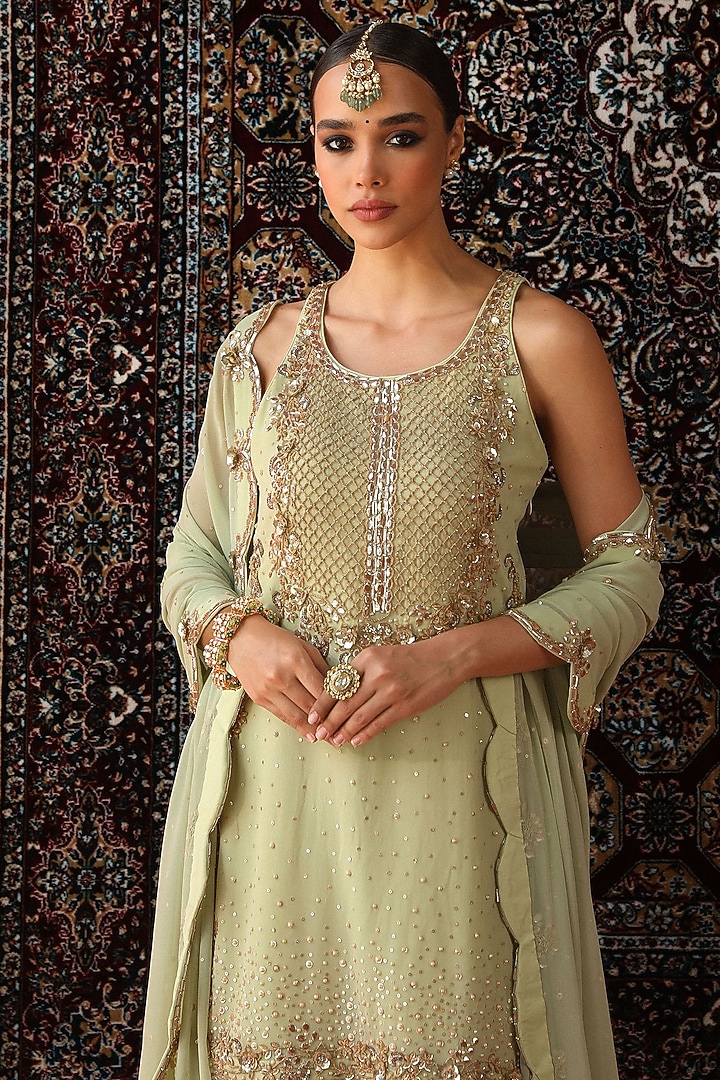 Sage Green Georgette Wedding Sharara Set by SABE at Pernia's Pop Up Shop