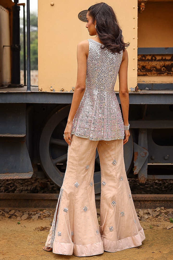 Peach Pure Tissue Bell Bottom Pant Set by SABE at Pernia's Pop Up Shop