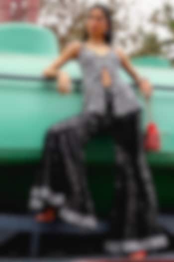 Black Net Sequins Embroidered Pant Set by SABE at Pernia's Pop Up Shop