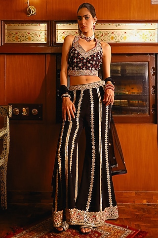 Black Georgette Sharara Set by SABE
