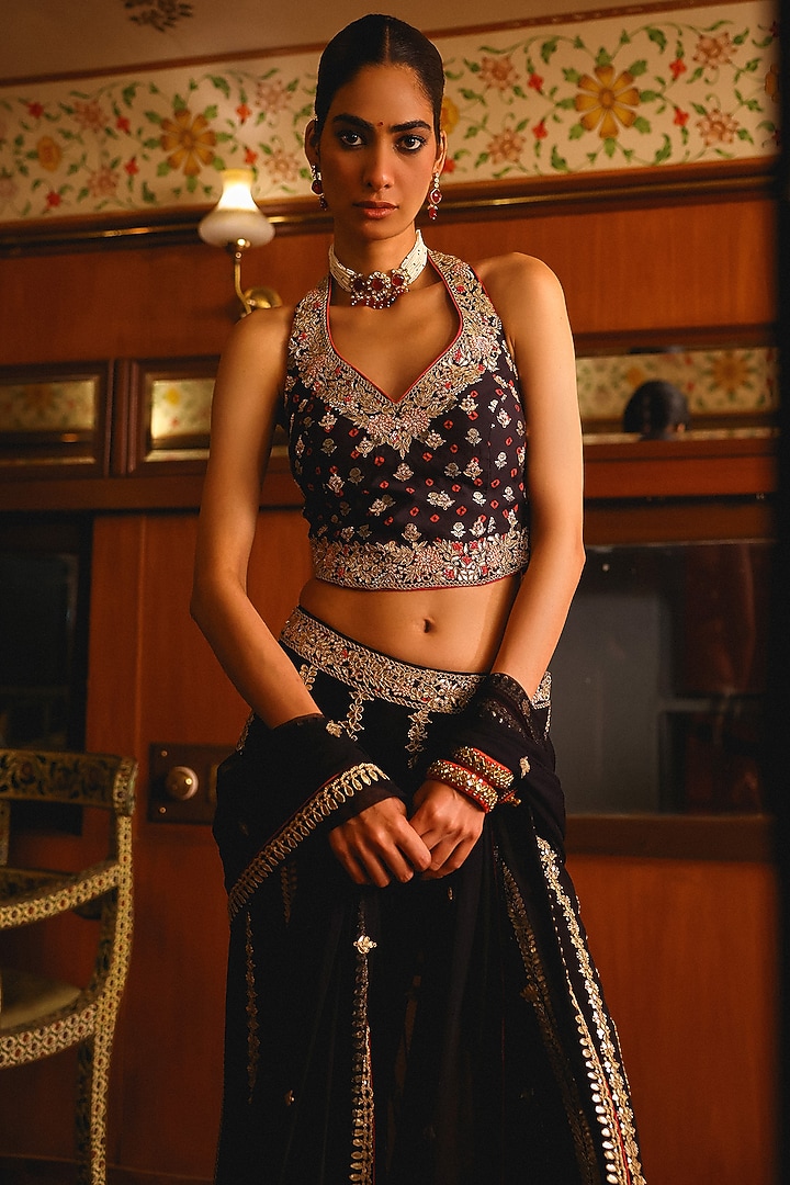 Black Georgette Wedding Sharara Set by SABE at Pernia's Pop Up Shop