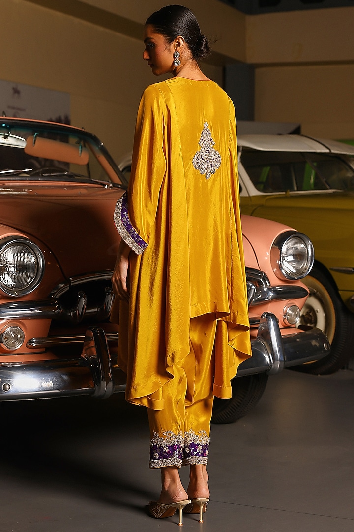 Mustard Pure Silk Sequins Hand Embroidered Kurta Set by SABE at Pernia's Pop Up Shop