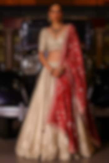 Gold Tissue Gota Patti Hand Embroidered Wedding Lehenga Set by SABE at Pernia's Pop Up Shop
