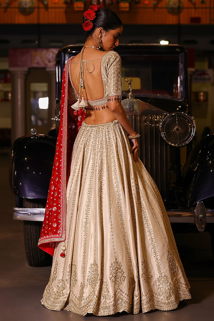 Gold Tissue Gota Patti Hand Embroidered Wedding Lehenga Set by SABE at Pernia's Pop Up Shop