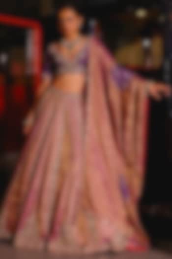 Purple-Mauve Pure Tissue Sequins Hand Embroidered Bridal Lehenga Set by SABE at Pernia's Pop Up Shop