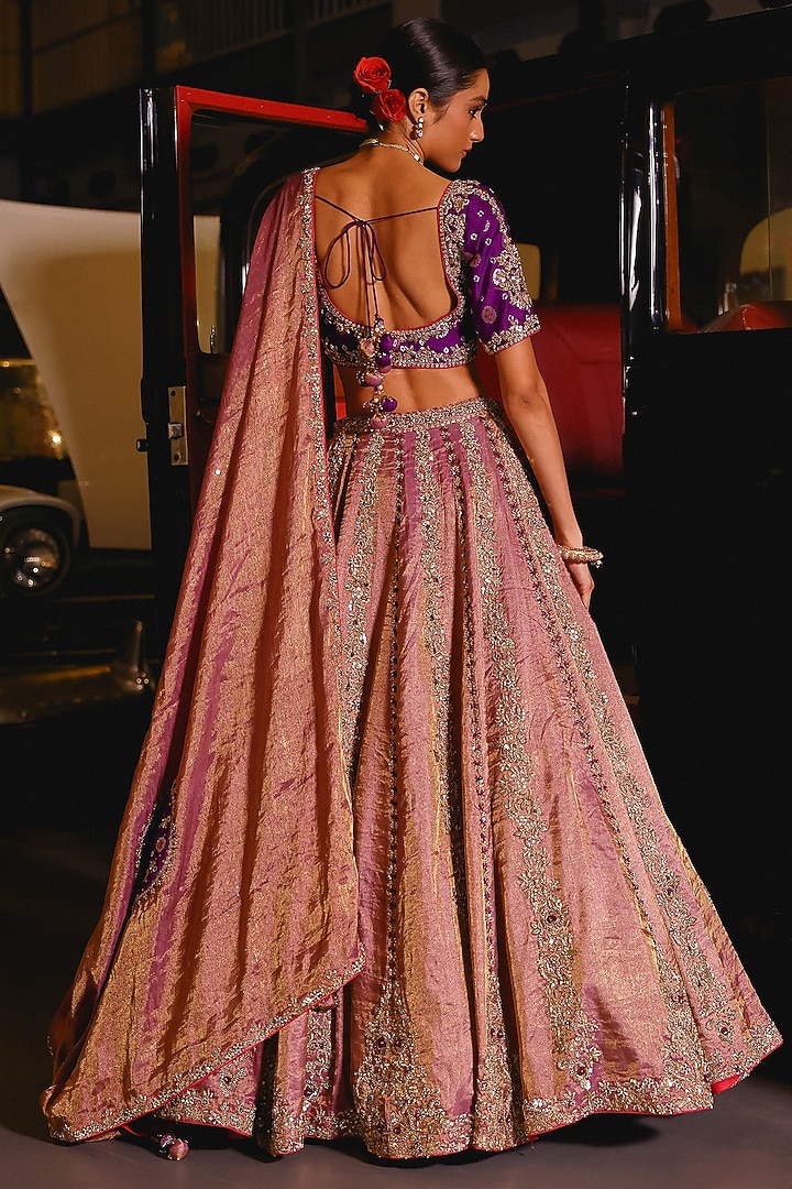 Purple-Mauve Pure Tissue Sequins Hand Embroidered Bridal Lehenga Set by SABE at Pernia's Pop Up Shop
