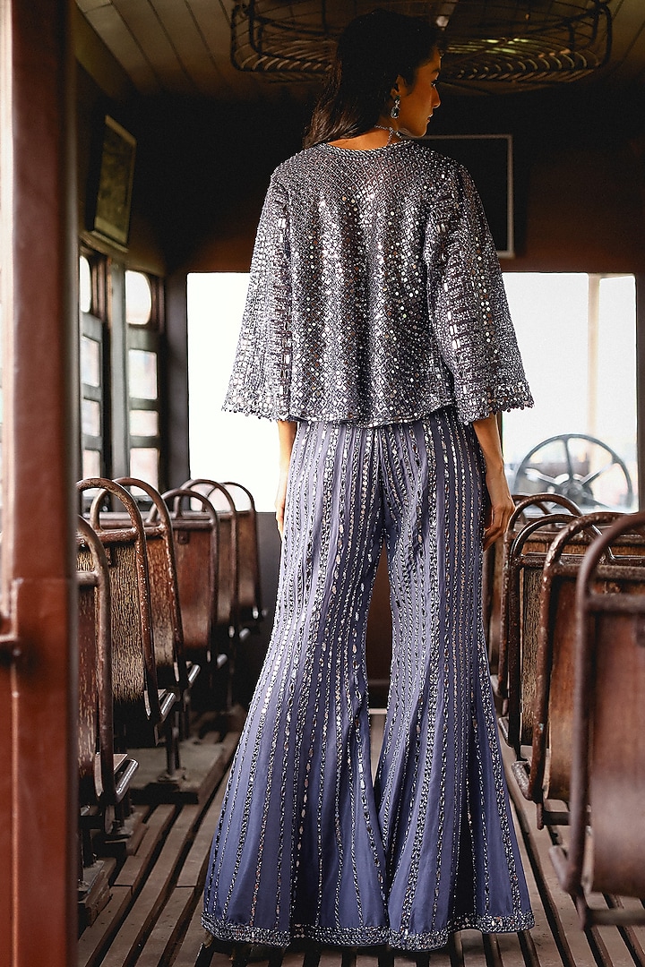 Grey Pure Silk Mirror Hand Embroidered Cape Set by SABE at Pernia's Pop Up Shop