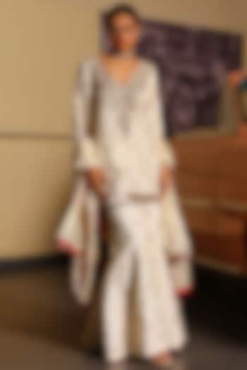 Off-White Sheer Crepe Georgette Gharara Set by SABE at Pernia's Pop Up Shop