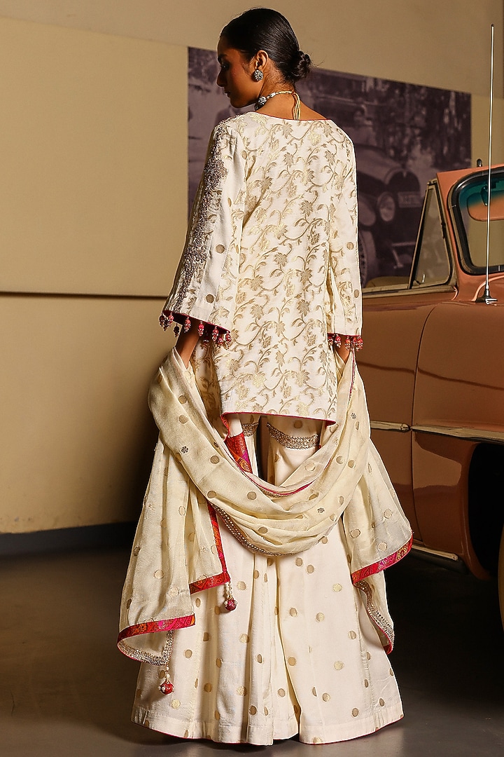 Off-White Sheer Crepe Georgette Gharara Set by SABE at Pernia's Pop Up Shop