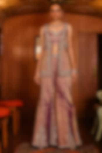 Purplish Mauve Resham Hand Embroidered Jacket Set by SABE at Pernia's Pop Up Shop