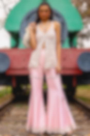 Soft PInk Pure Silk Bell-Bottom Pant Set by SABE at Pernia's Pop Up Shop