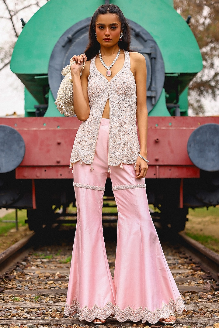 Soft PInk Pure Silk Bell-Bottom Pant Set by SABE at Pernia's Pop Up Shop
