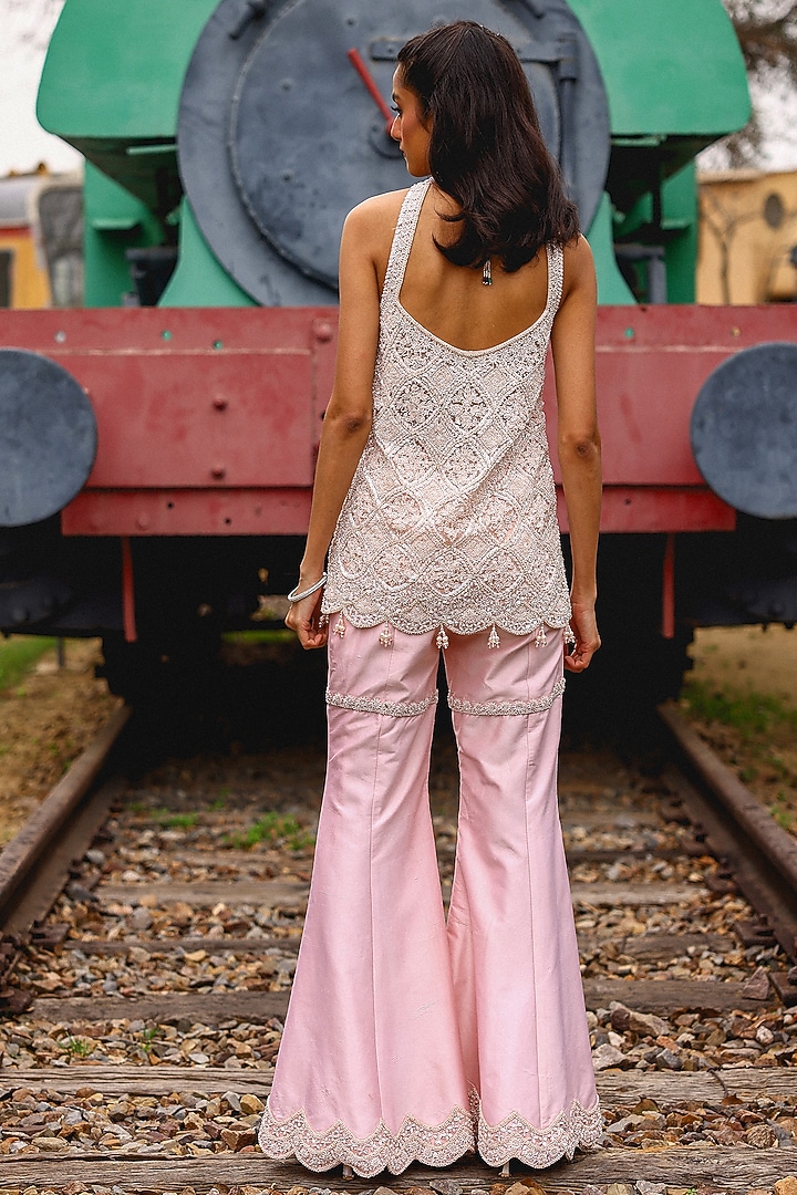 Soft PInk Pure Silk Bell-Bottom Pant Set by SABE at Pernia's Pop Up Shop