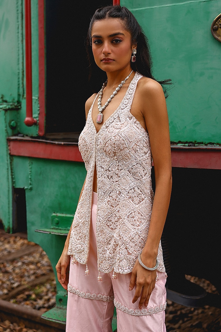 Soft PInk Pure Silk Bell-Bottom Pant Set by SABE at Pernia's Pop Up Shop