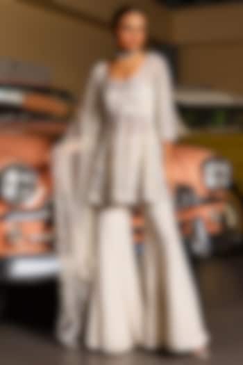 Ivory Georgette Bridal Sharara Set by SABE at Pernia's Pop Up Shop