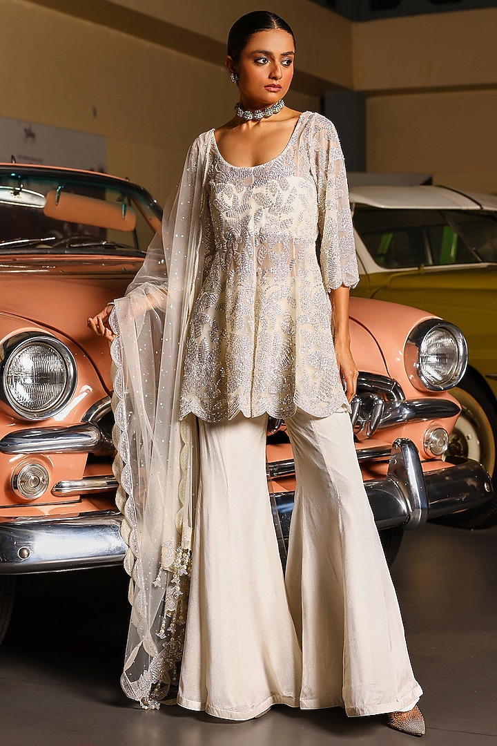 Ivory Georgette Bridal Sharara Set by SABE at Pernia's Pop Up Shop