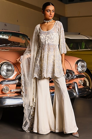 Ivory Georgette Sharara Set by SABE