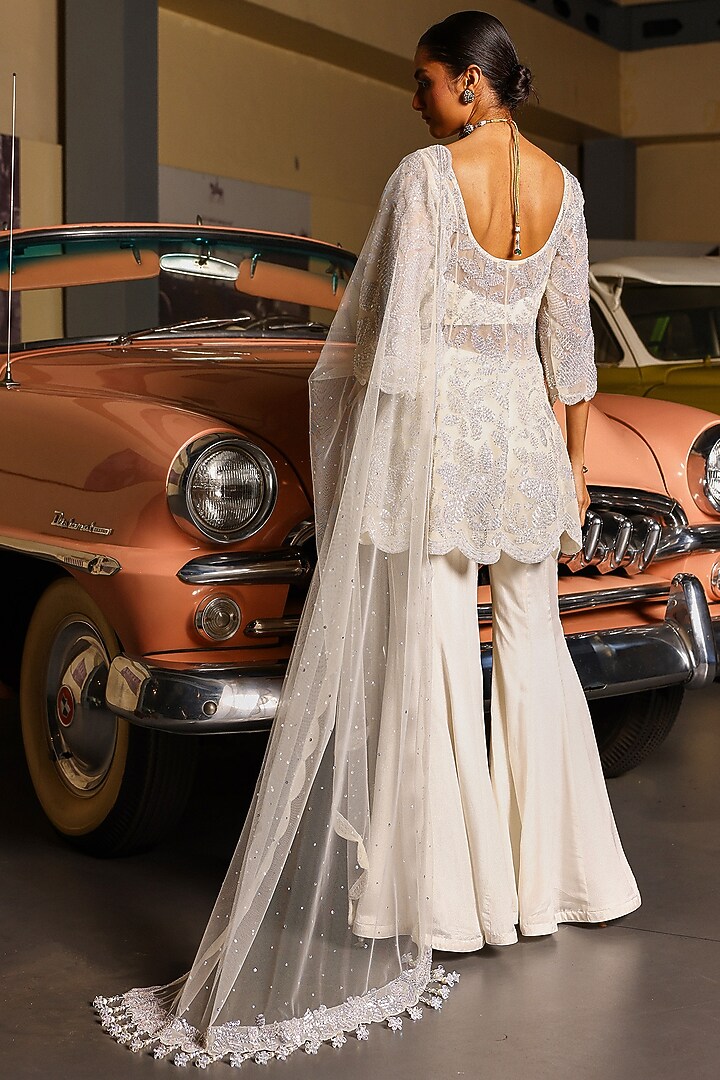Ivory Georgette Bridal Sharara Set by SABE at Pernia's Pop Up Shop