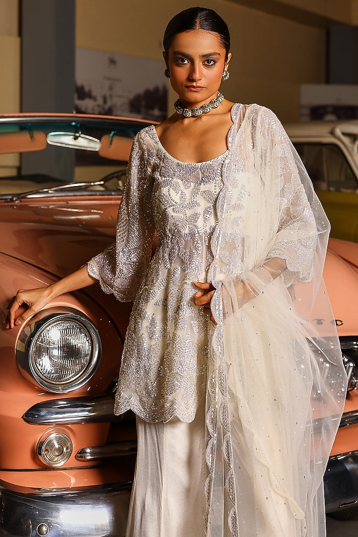 Ivory Georgette Bridal Sharara Set by SABE at Pernia's Pop Up Shop