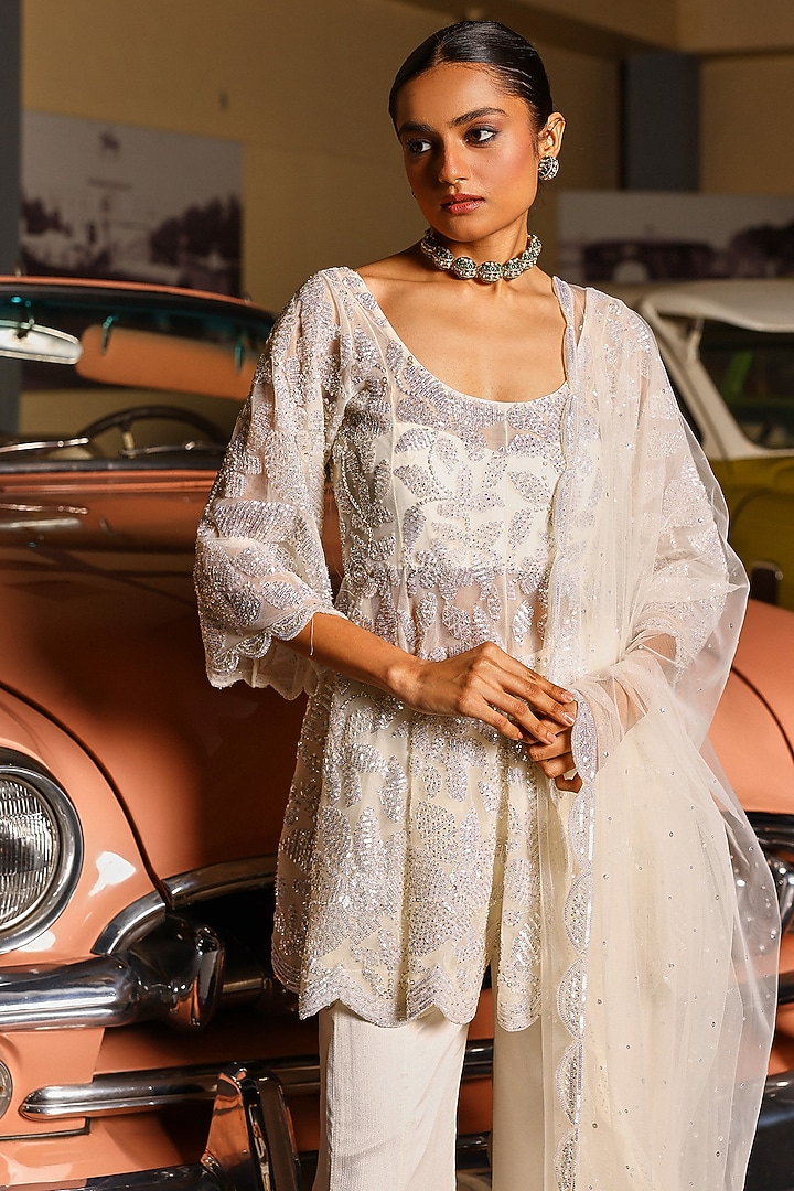 Ivory Georgette Bridal Sharara Set by SABE at Pernia's Pop Up Shop