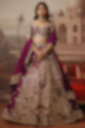 Purple Silk Resham Embroidered Wedding Lehenga Set by SABE at Pernia's Pop Up Shop