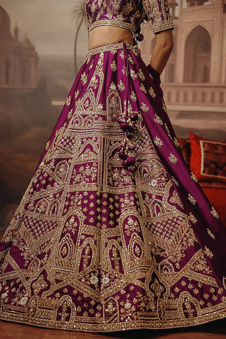 Purple Silk Resham Embroidered Wedding Lehenga Set by SABE at Pernia's Pop Up Shop