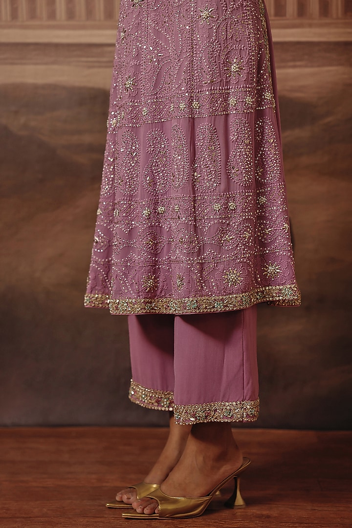 Lilac Chikankari Georgette Dabka Embroidered A-Line Kurta Set by SABE at Pernia's Pop Up Shop
