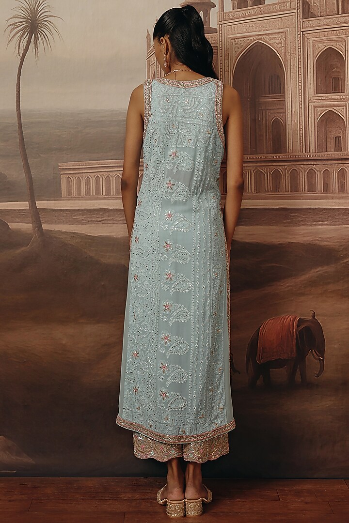 Powder Blue Chikankari Dabka Embroidered Jacket Set by SABE at Pernia's Pop Up Shop
