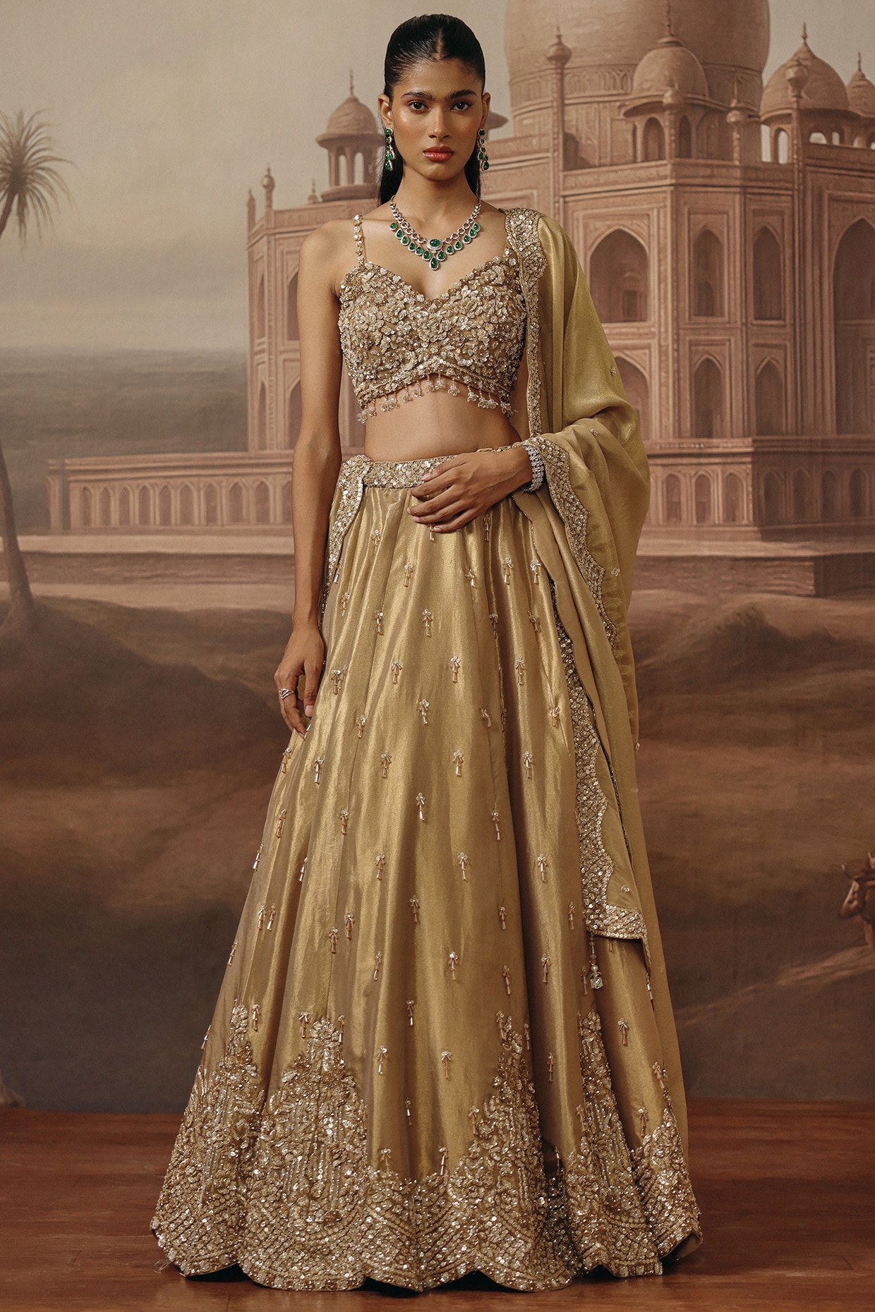 SABE Gold Tissue Dabka Embroidered Lehenga Set
