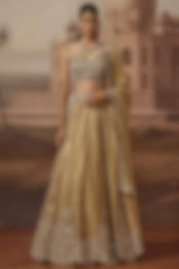 Gold Tissue Dabka Embroidered Wedding Lehenga Set by SABE at Pernia's Pop Up Shop