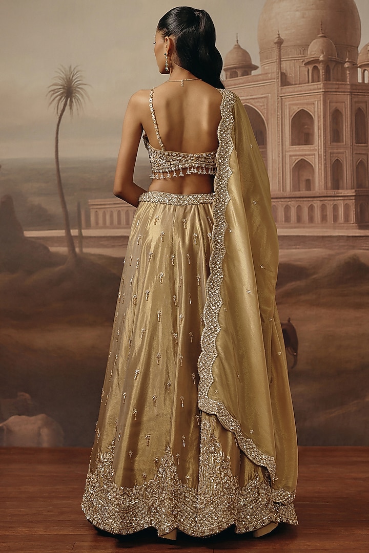 Gold Tissue Dabka Embroidered Wedding Lehenga Set by SABE at Pernia's Pop Up Shop