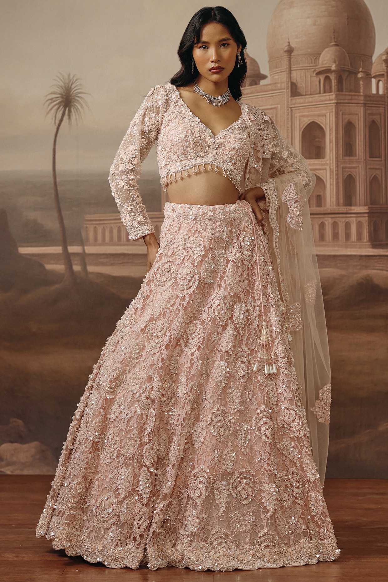 SABE Soft Blush Hand Embroidered Lehenga Set